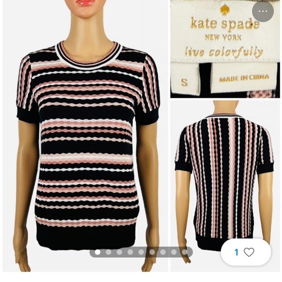 Kate Spade, New York black stripes, short sleeve sweater size women’s medium - Picture 1 of 6